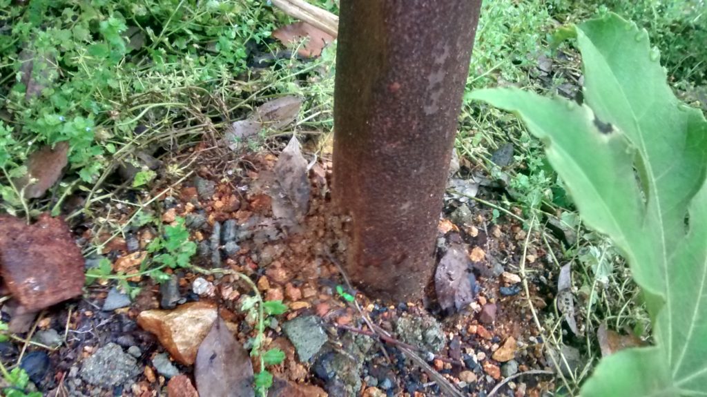 Soil corrosion due to the direct burial of steel post